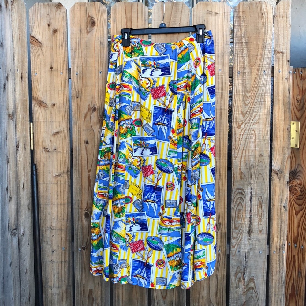 Vintage Miami print wrap maxi skirt